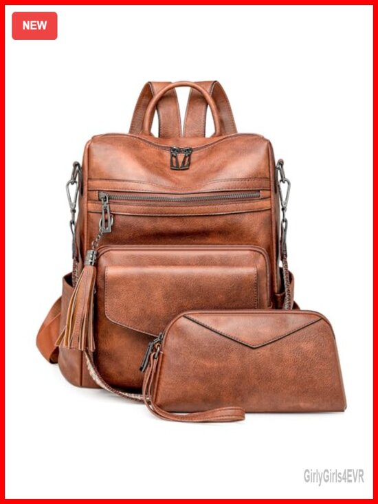 Handbags - PU Leather Backpack Purse Anti-theft Convertible Shoulder Bag Work Travel
